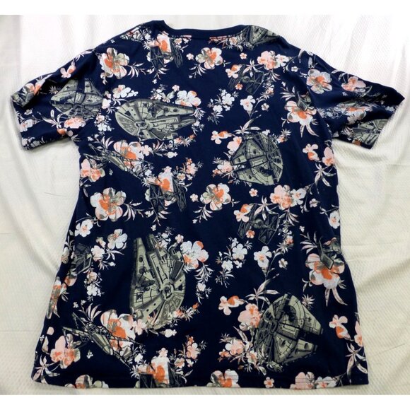 Star Wars Millennium Falcon Floral Hawaiian Button Shirt Large Nerdy Sci Fi Fan - Picture 2 of 9